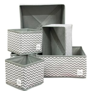 Foldable Cloth Storage Box with Zipper - Set of 6, Grey