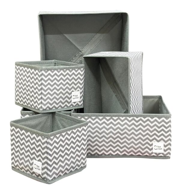 Foldable Cloth Storage Box with Zipper - Set of 6, Grey