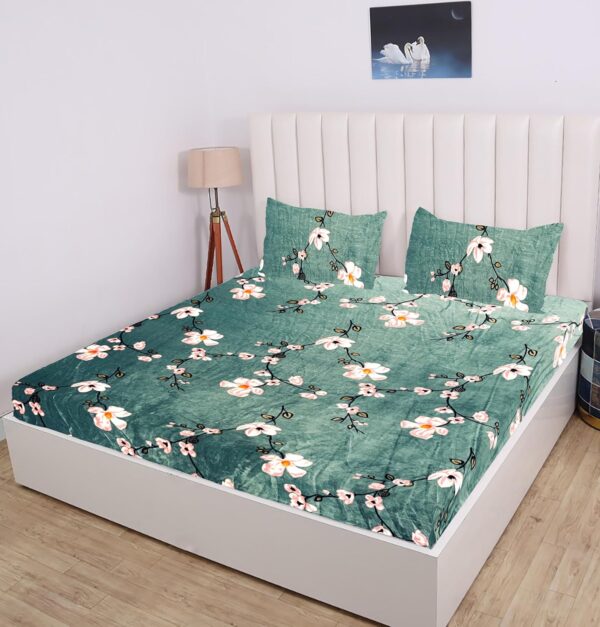 Flannel Warm Elastic Winter Bedsheet - Green, 210 TC