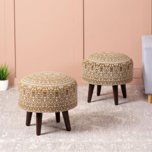 Wooden Ottoman Stools for Living Room - Set of 2, Yellow