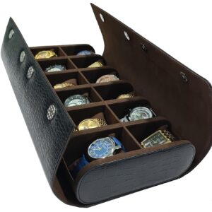 Croco Black PU Leather Watch Box - 12 Slot Organizer