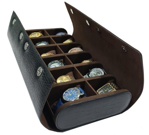 Croco Black PU Leather Watch Box - 12 Slot Organizer