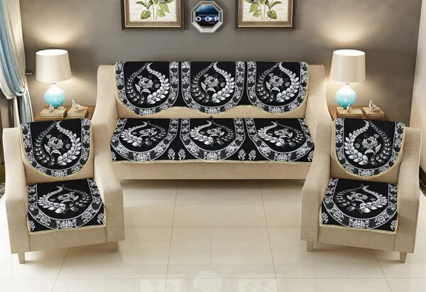 Black Velvet Floral Sofa Cover