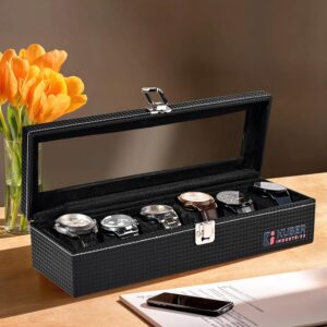 See-Through Faux Leather Watch Organizer - 6 Slots