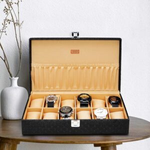 PU Leather Watch Holder Case - 12 Slots, Royal Black