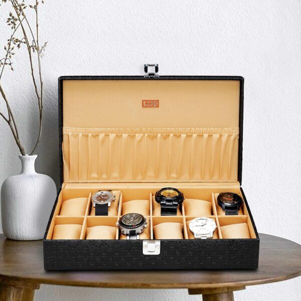 PU Leather Watch Holder Case - 12 Slots, Royal Black