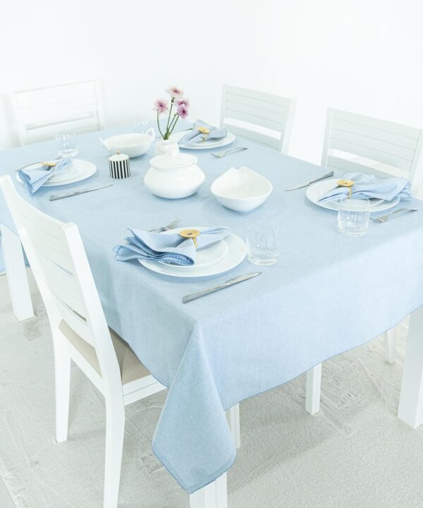 Cotton Embroidered Tablecloth - 150x150cm, Sky Blue