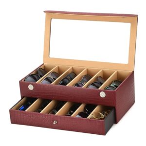 Faux Leather Sunglasses Case - Double Storey, Magnetic Lid
