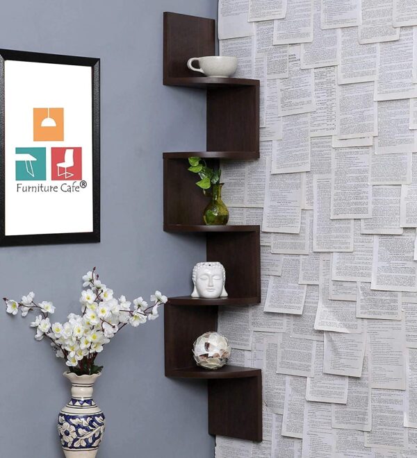 Zig Zag Wooden Hanging Wall Shelf - 5 Tiers