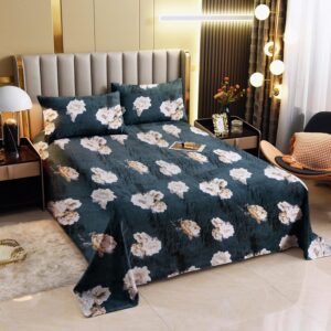 Botanical Navy Woolen Winter Bedsheet - King Size
