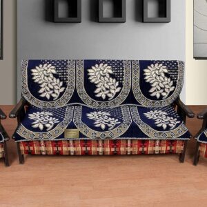 Blue Chenille 5-Seater Sofa Cover