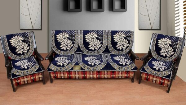 Blue Chenille 5-Seater Sofa Cover