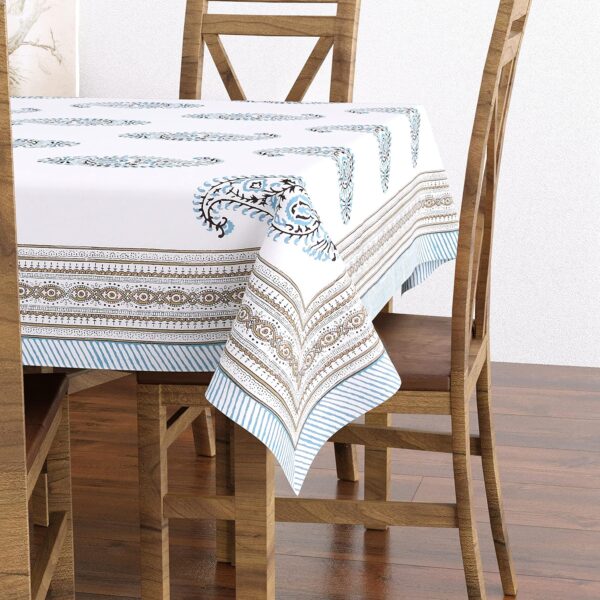 Hand-Block Printed Cotton Table Cloth - 145x225cm, Turquoise