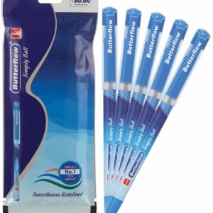 Cello Butterflow Ball Pens Blue Ink Set of 5