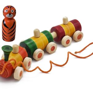 Wooden Train Toy with String for Toddlers