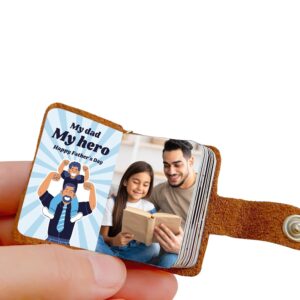 Leather Keychain Mini Album for Dad with Custom Photos