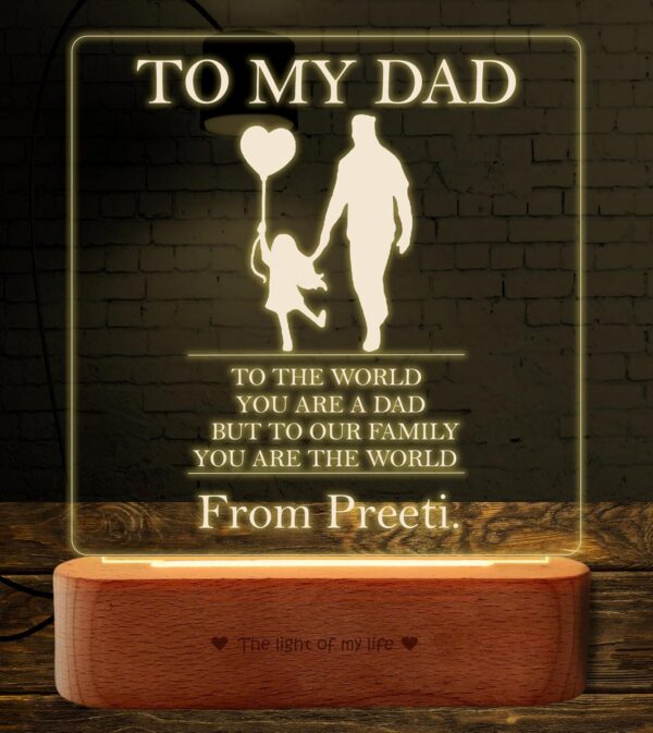Engraved Photo Lamp Gift for Dad with Warm Light
