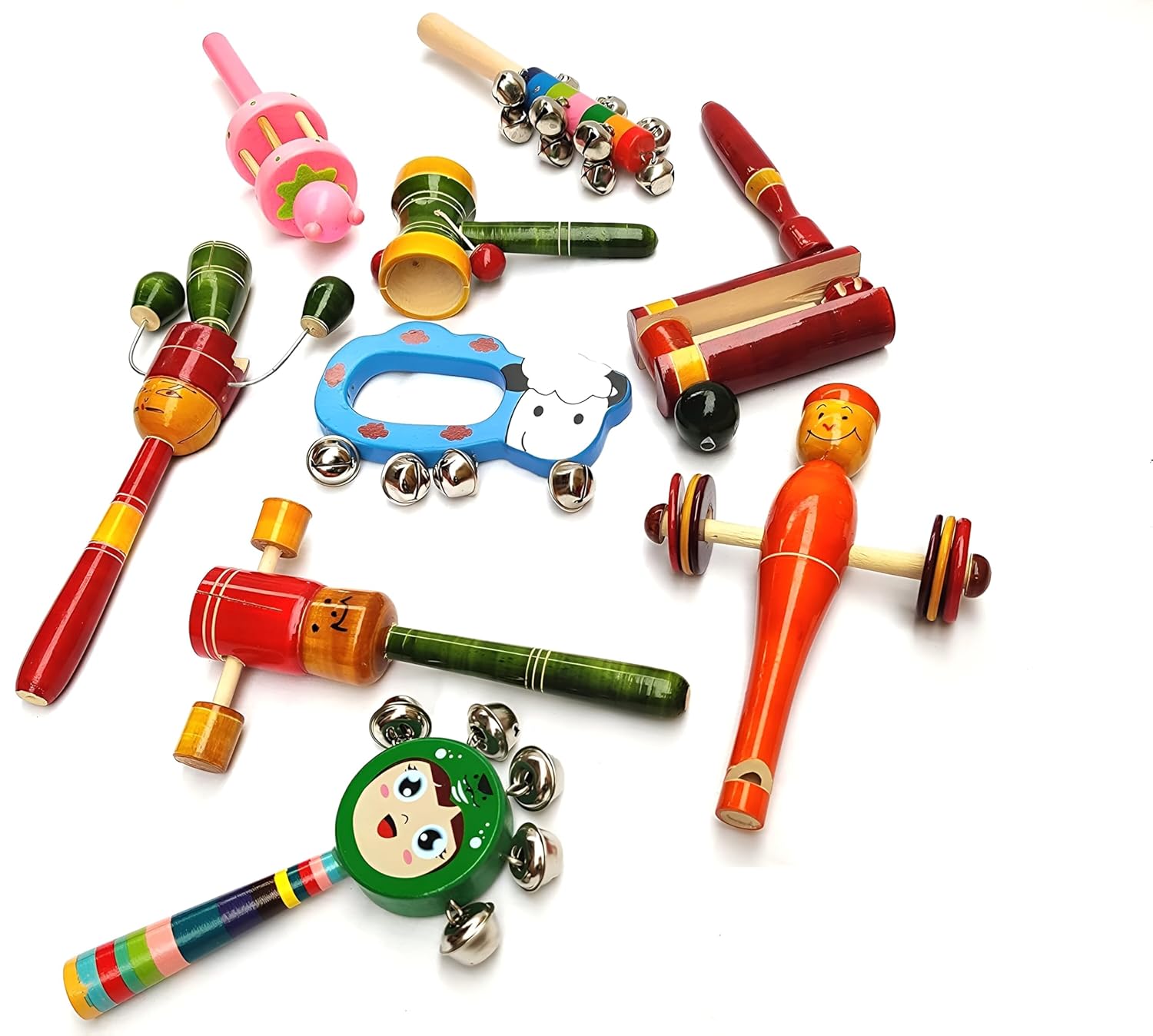Channapatna Wooden Baby Rattles Set of 9