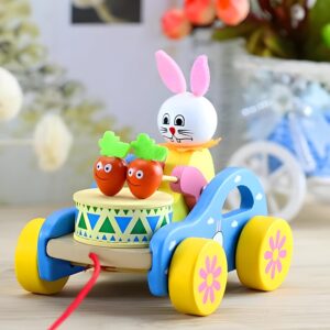 Wooden Bunny Pull Toy with Music for Toddlers