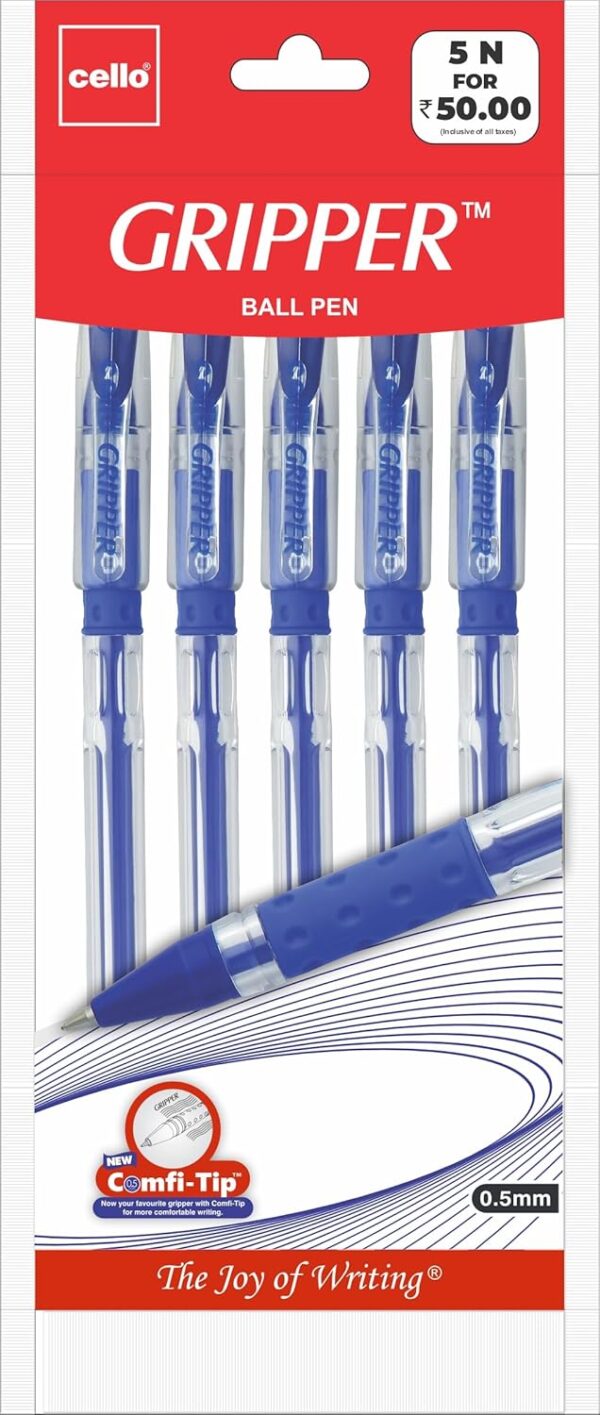 Cello Gripper Ball Pens Blue Ink Pack of 5