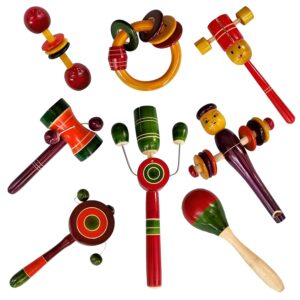 Wooden Baby Rattles Multicolor Set of 8