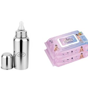 BumBliss Steel Bottle with Unscented Baby Wipes Combo Set