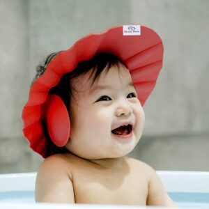 Adjustable Maroon Rubber Shower Cap for Baby Hair Washing