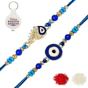 Evil Eye Rakhi Set with Card and Keychain - Best for Brother or Sister
