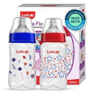 LuvLap Wide Neck Anti-Colic Baby Feeding Bottle, 250ml, Set of 2