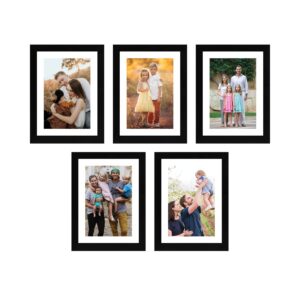 Solimo Set of 5 Black Photo Frames with Mount Paper for Wall