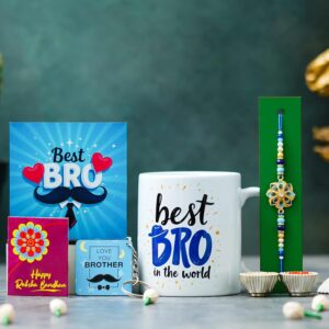 Rakhi Combo with Mug, Keyring & Showpiece - Gift for Kids & Brother