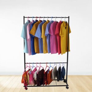 D&V ENGINEERING Heavy Duty Garment Rack with Wheels, Black