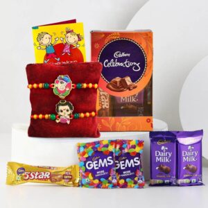 Krishna Ganesh Rakhi Gift with Chocolate Kids Combo Box
