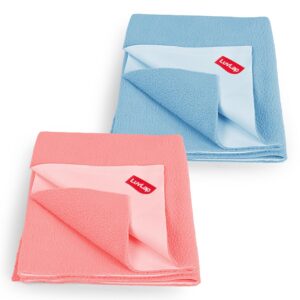 LuvLap Quick Dry Baby Bed Protector, Set of 2, Sky Blue & Salmon