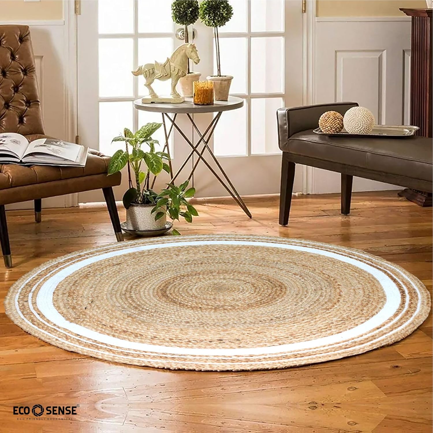 ECO SENSE Jute Braided Round Rug for Living Room and Kitchen