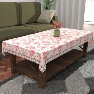 Cream & Pink Floral PVC Tablecloth for Dining by Kuber